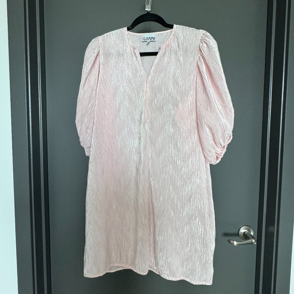 Ganni Pink Crinkle Mini Dress